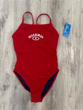 Adoretex red lifeguard one-piece swimsuit Womens Size 32 Beach New